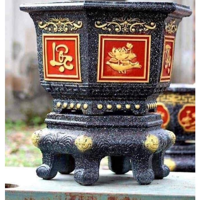 Khuôn đúc chậu cảnh lục giác 45 phúc lộc thọ+sen và đôn quỳ