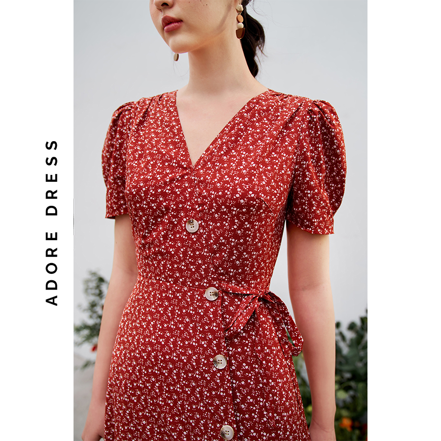 Đầm midi dresses lụa hoa nhí khuy nhựa 311DR2049 ADORE DRESS