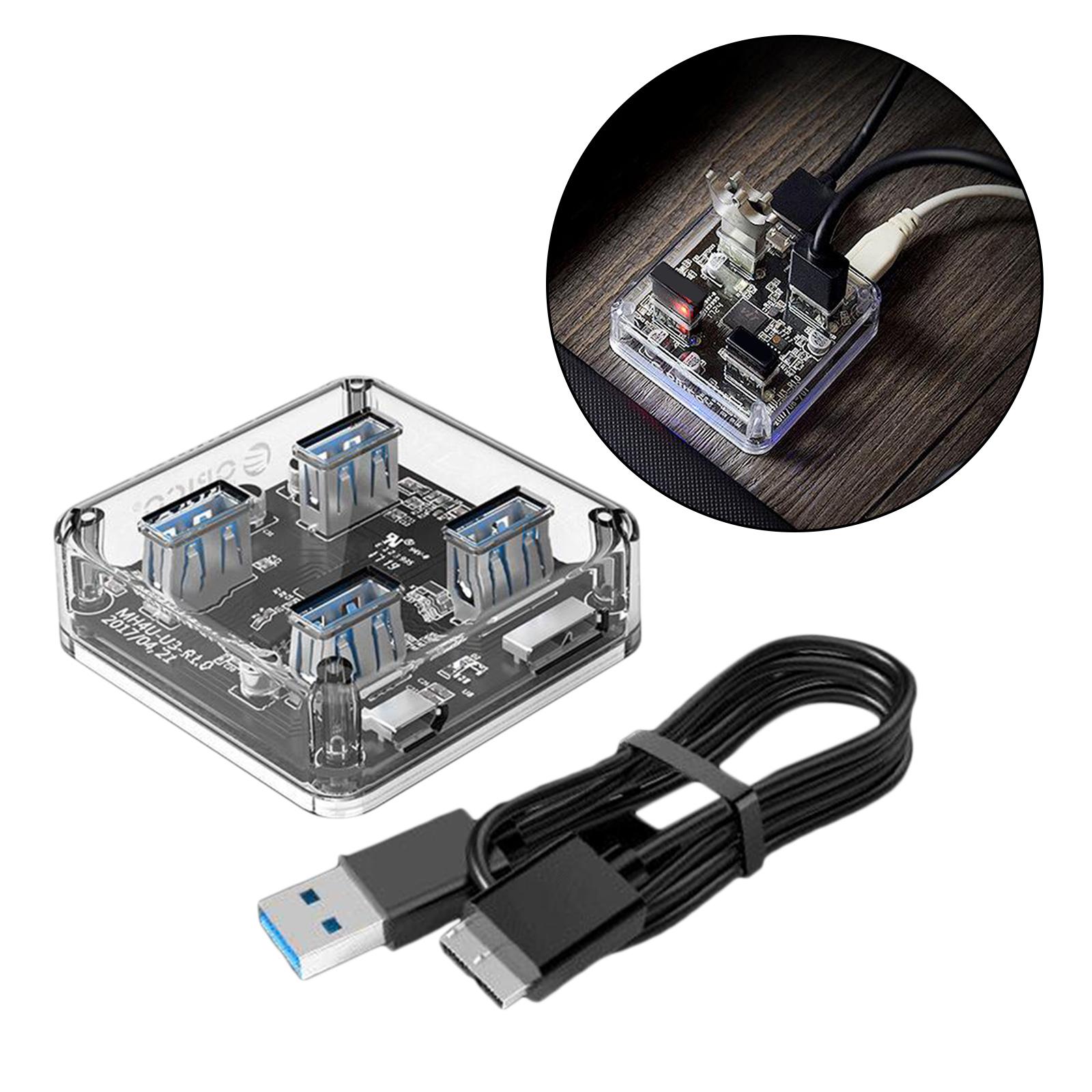 Transparent Frame HUB 4 Ports USB3.0 Adapter Splitter, Easy to Use and Carry,Portable Dongle