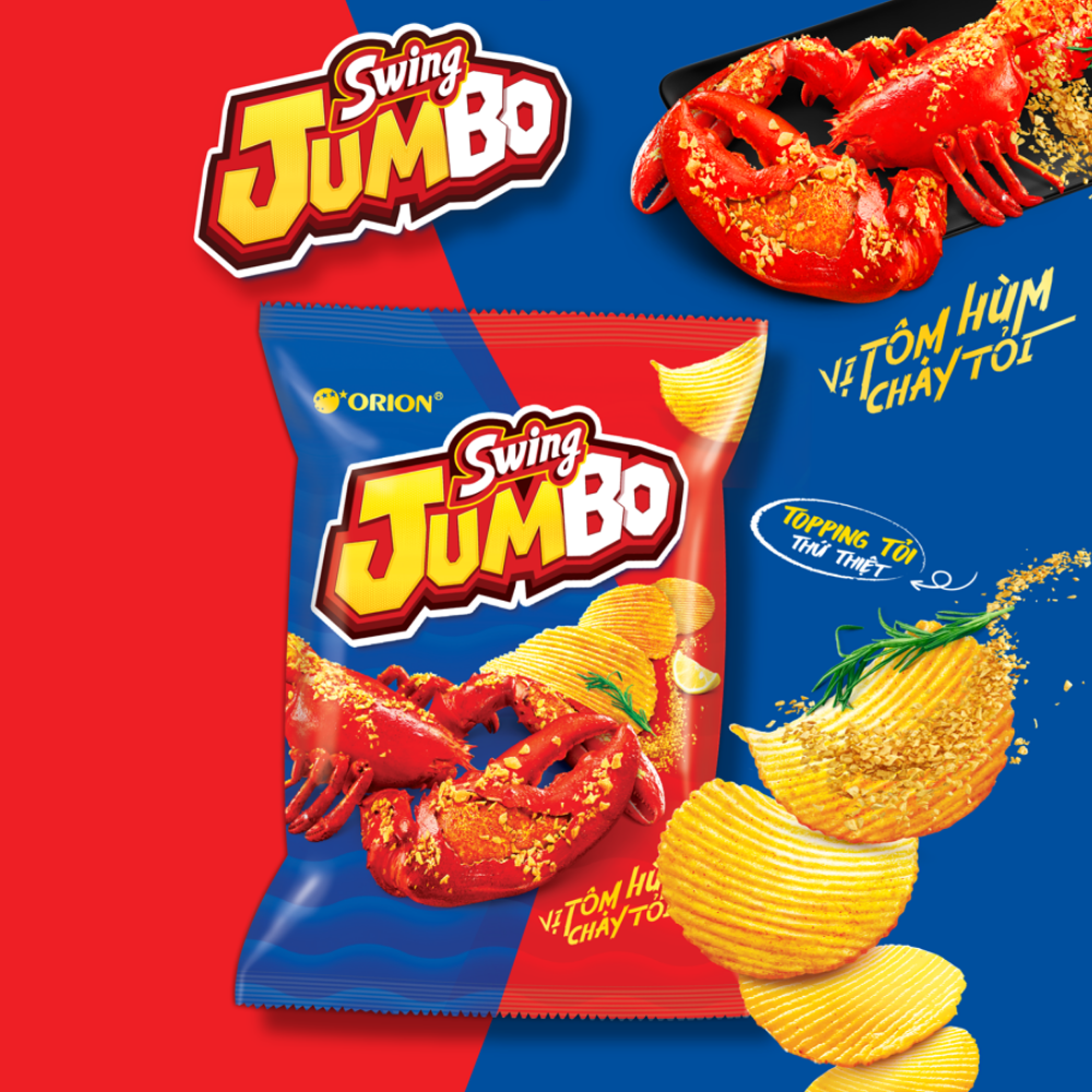 Bánh Snack ORION Swing Jumbo Vị Tôm Hùm Cháy Tỏi 90G