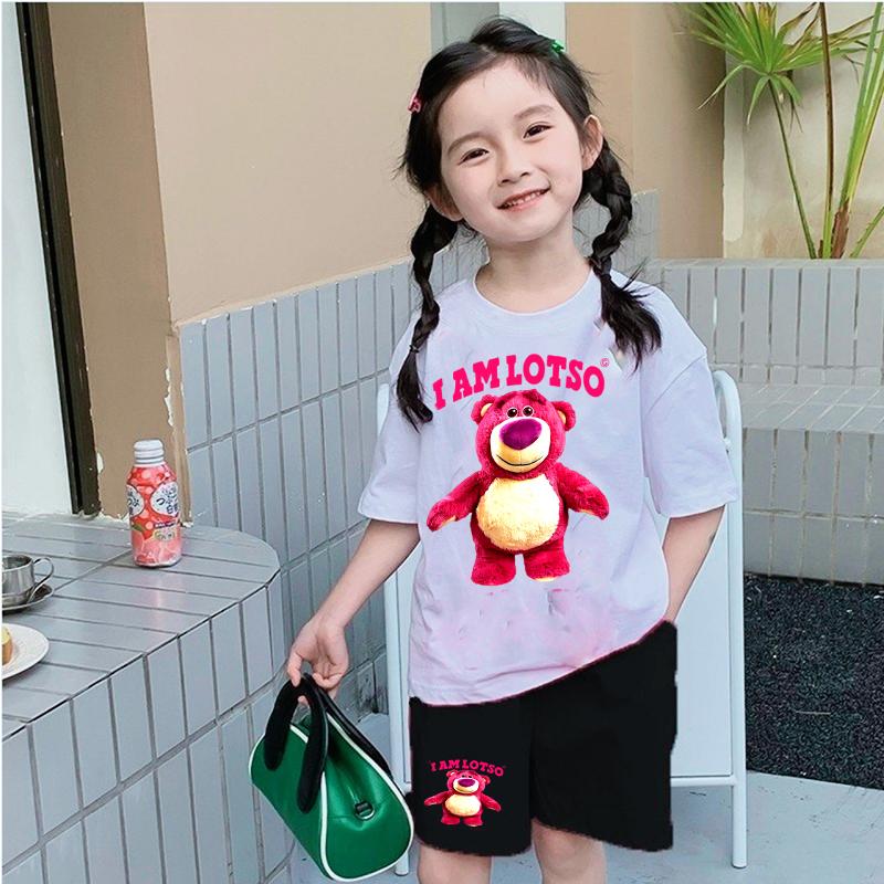 Đồ bộ cho bé gái 12 tuổi-`15 tuổi mang xinh HÌNH GẤU DÂU LOTSO chất thun đẹp mát 100% cotton - đen