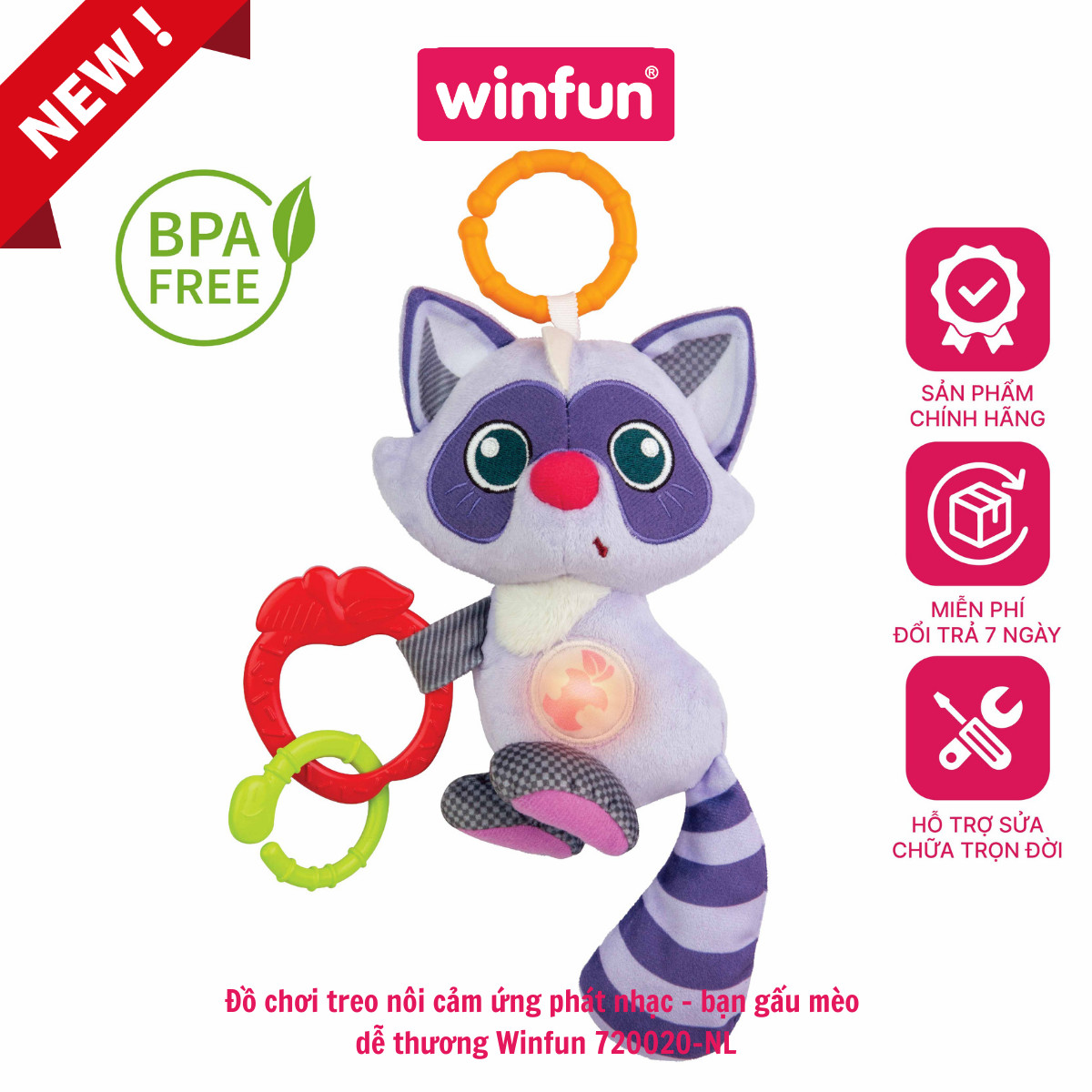 Đồ chơi treo nôi cảm ứng phát nhạc - bạn cáo dễ thương Winfun WF720021-01