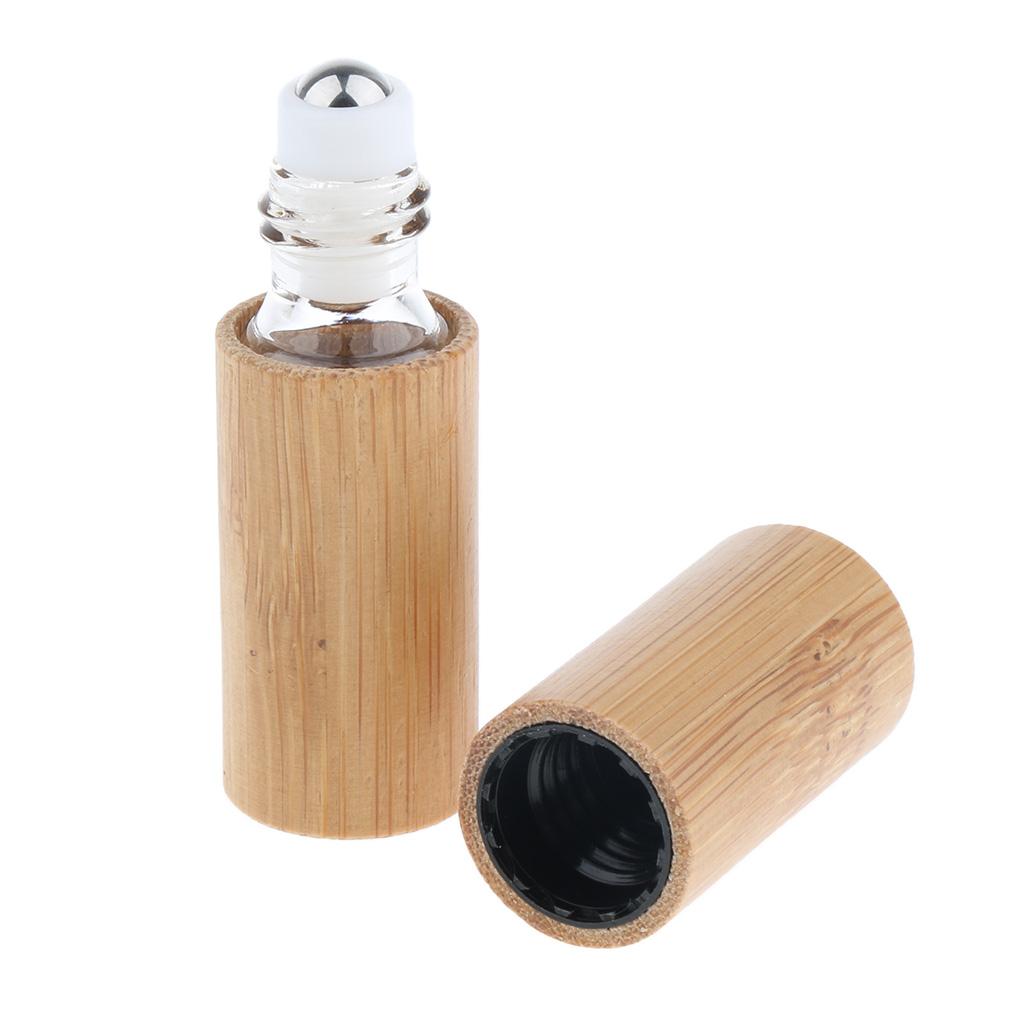 5/10ml Natural Bamboo Refillable Empty  Essential Oil Roll On Bottles