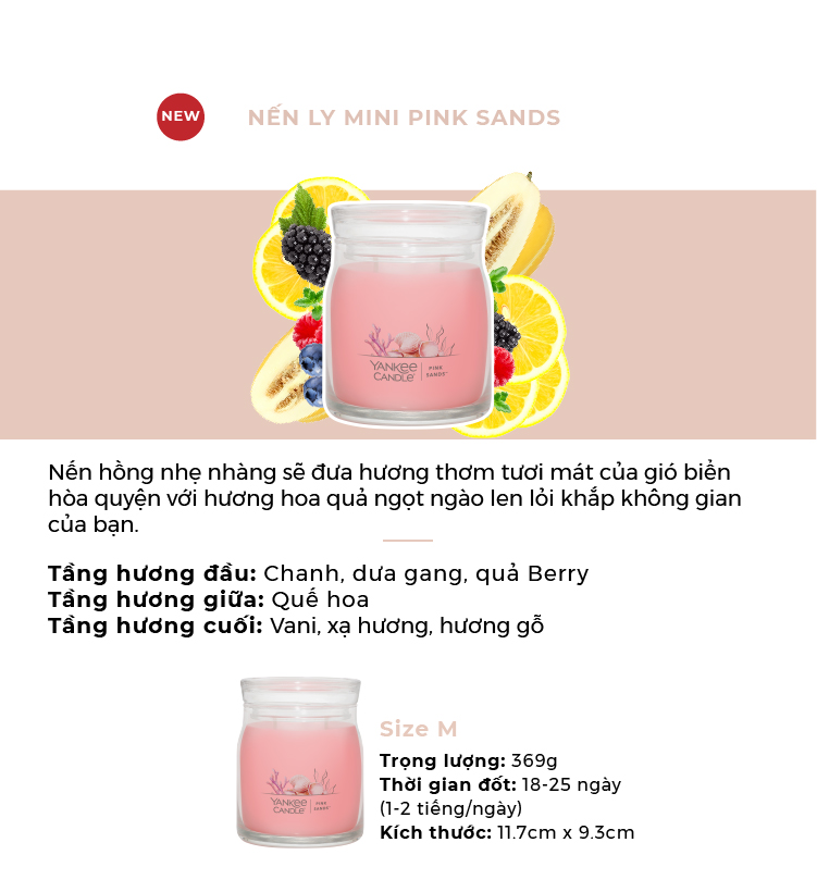 Nến ly tròn sáp đậu nành Yankee Candle size M (369g) - Pink Sands