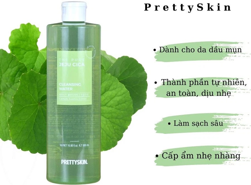 Nước Tẩy Trang Cải thiện tình trạng Mụn Rau Má Jeju Cica Prettyskin 500ml