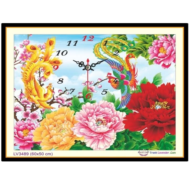 Tranh thêu long phụng sum vầy đồng hồ LV3489 - kích thước: 60 * 50cm.