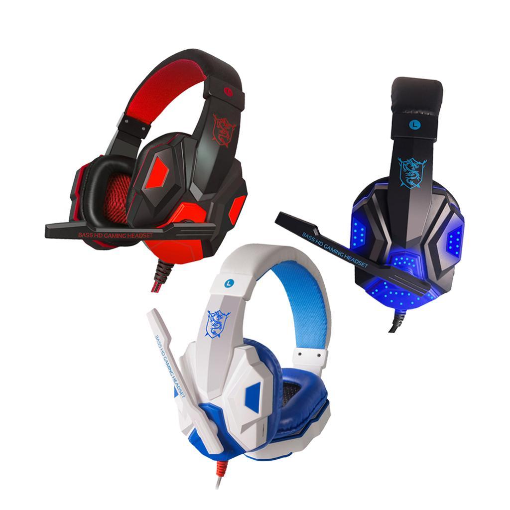 Gaming Headphones Games Wired Earphone Led HD Bass USB Headset for Computer blue