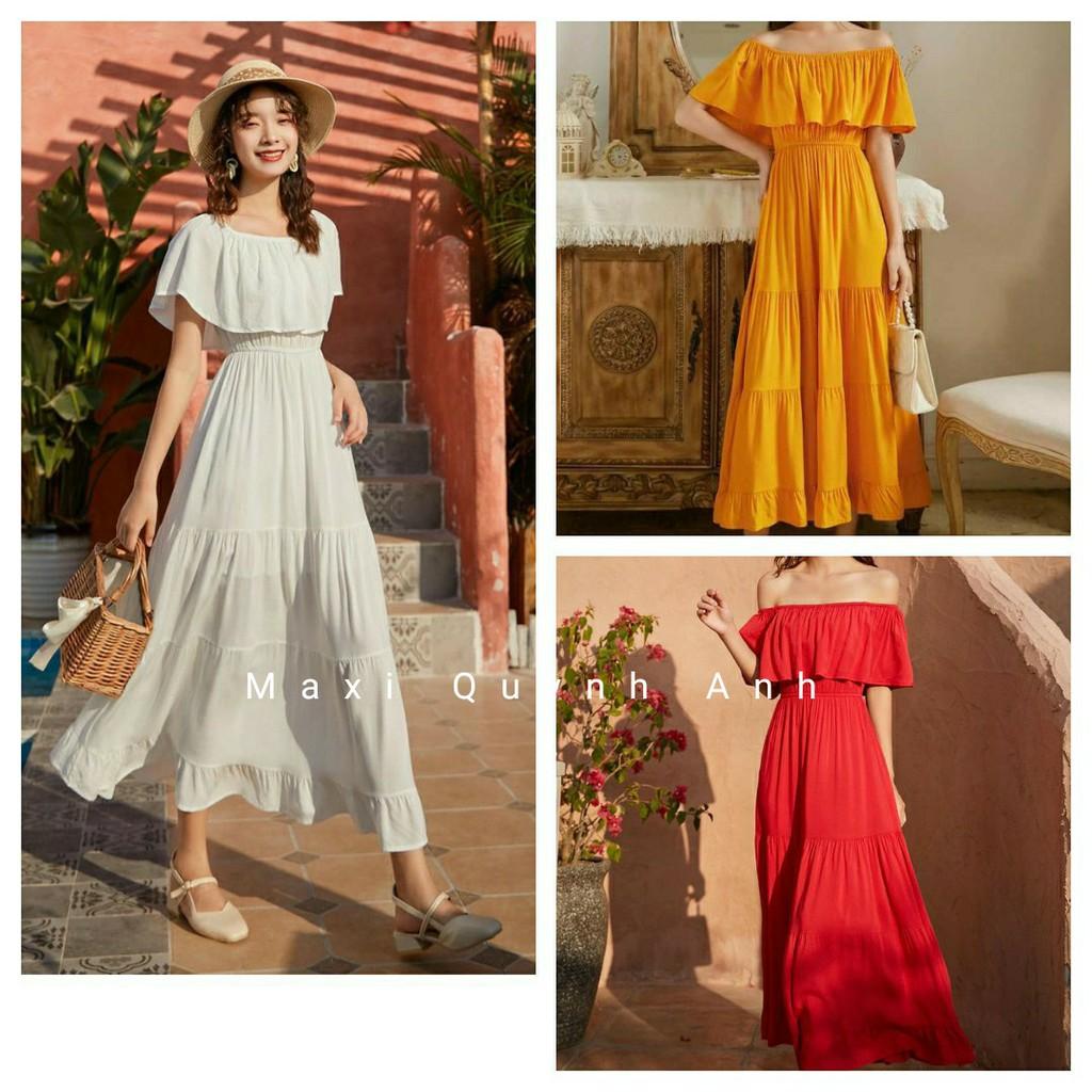 Đầm maxi trễ vai phối được nhiều kiểu dễ thương