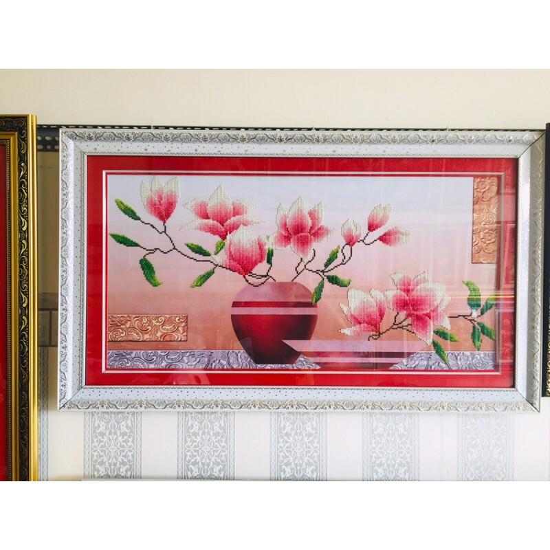 Tranh đính đá đã đóng khung Bình Hoa 100x60cm