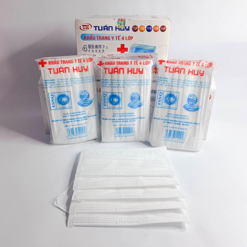 Khẩu trang y tế, Khẩu trang TUẤN HUY 4 lớp màu Trắng, hộp 50 chiếc , hàng chính hãng.
