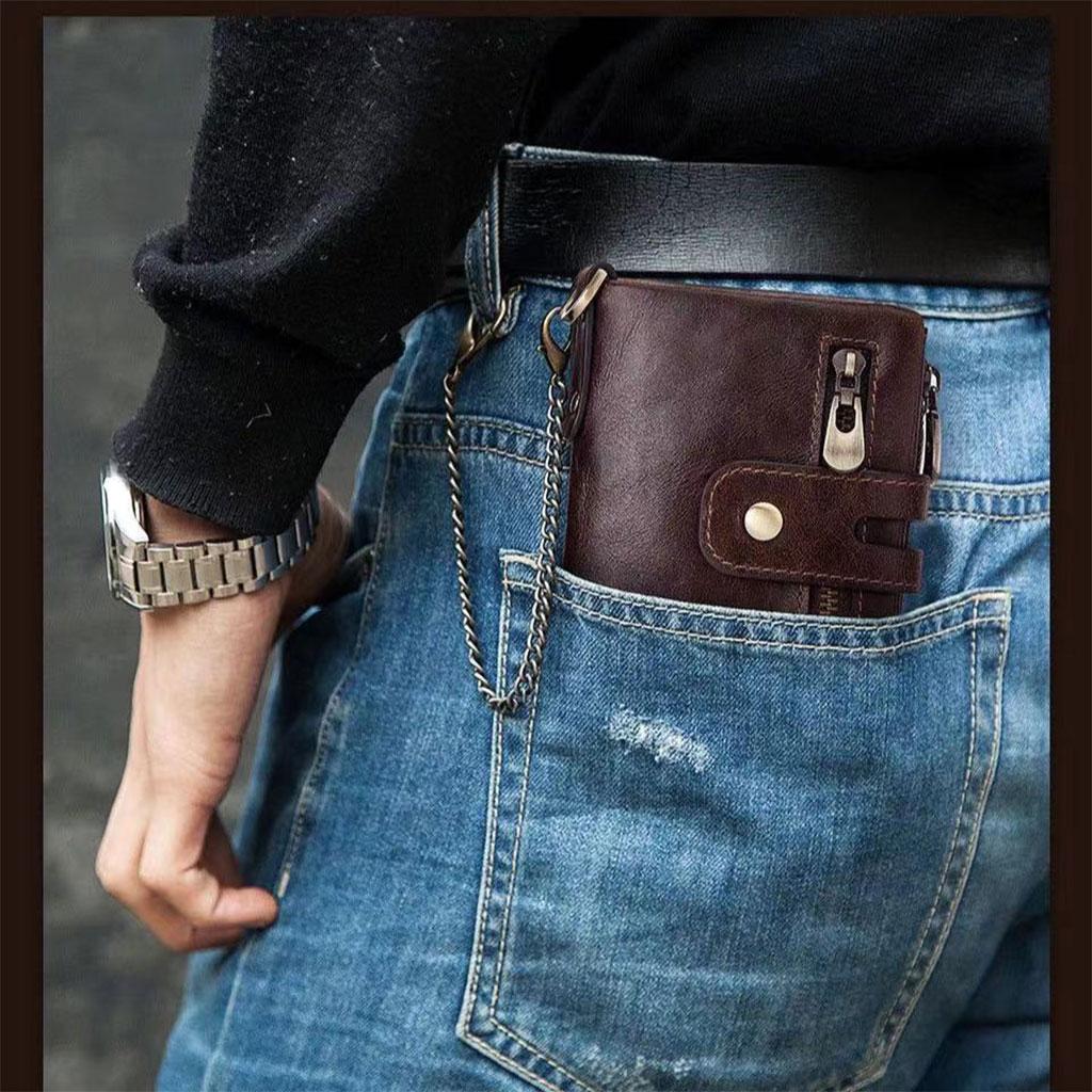 Mens Wallet Cowhide Leather Wallet Credit Card Holder  Bifold Black