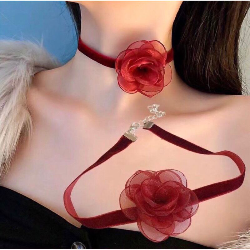 ￼Vòng Cổ Choker Nhung Hoa Voan Xinh Xắn Thời Trang