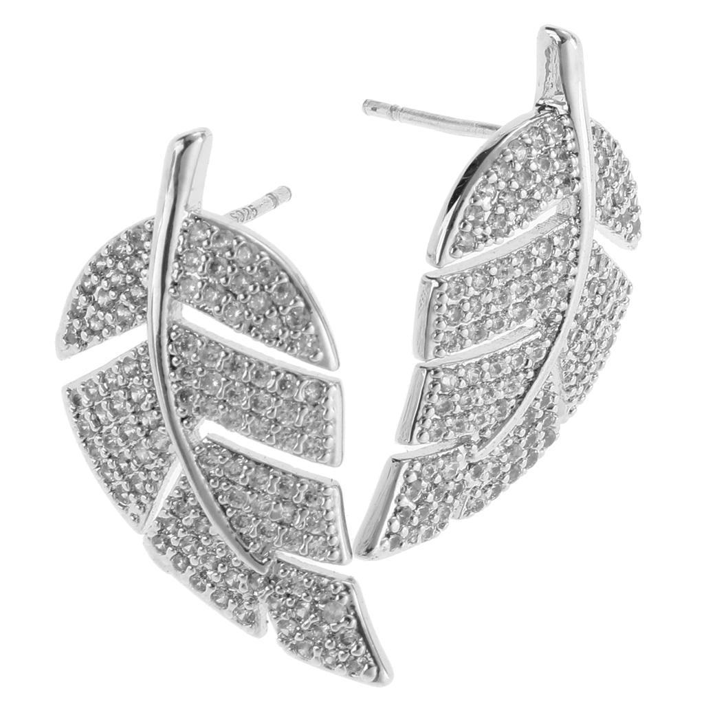 Fashion  Rhinestone Simple Leaf Women Bridal Jewelry Ear Stud Earrings