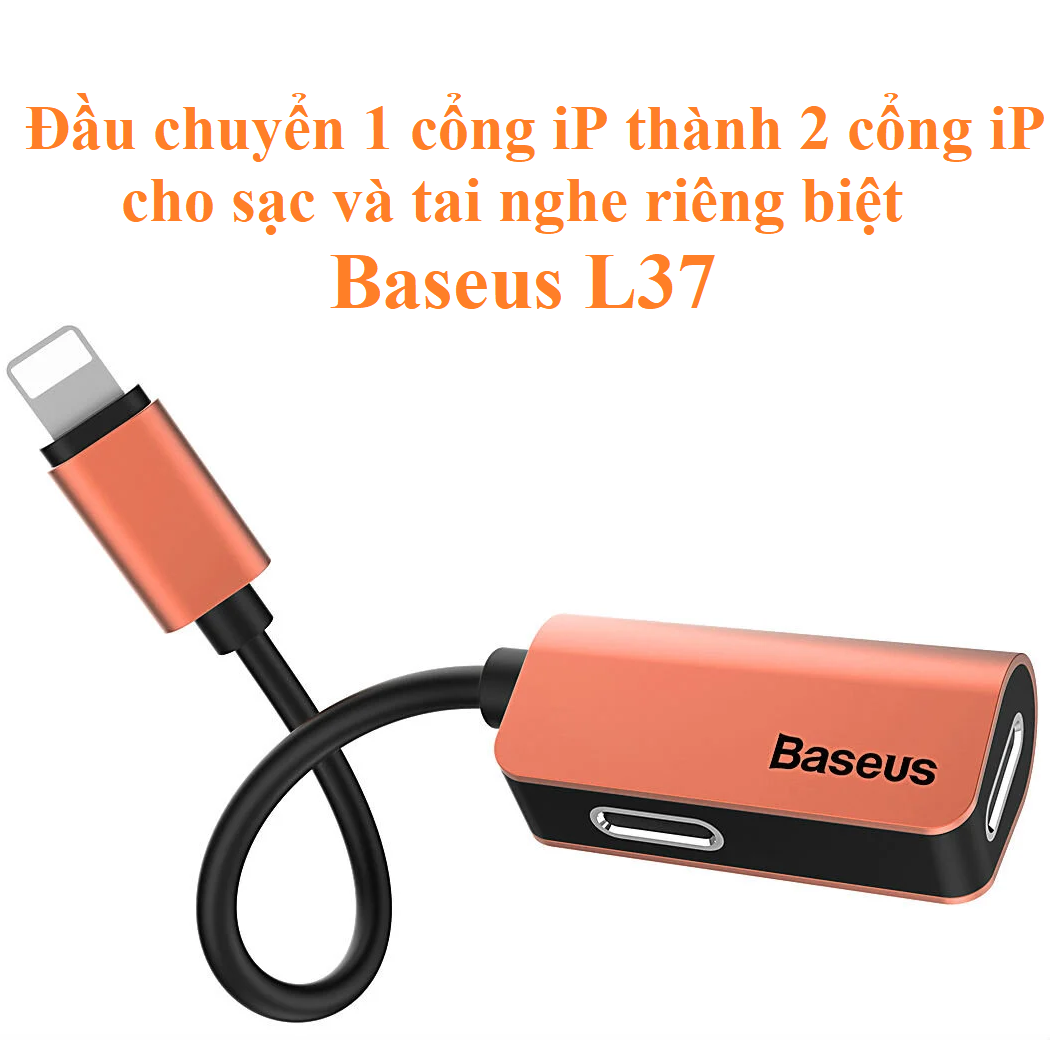 Cáp chuyển 1 cổng L ra 2 cổng L để dùng sạc và tai nghe trên iP cùng lúc Baseus L37 - Hàng chính hãng