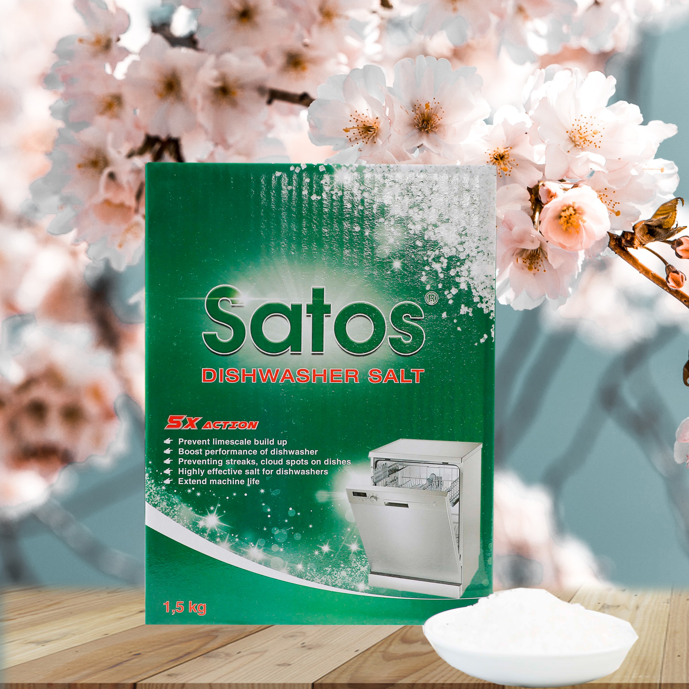 Muối rửa bát Satos 3.6kg dành cho máy rửa bát ,  độ tinh khiết 99.4% hạng A của Thổ Nhĩ Kỳ