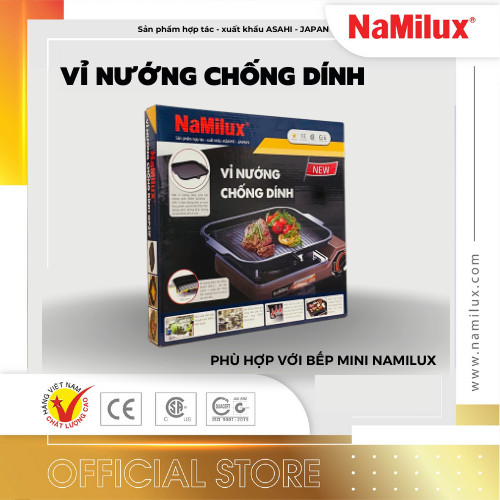 Vỉ Nướng Chống Dính Không Khói NaMilux│Phủ Lớp Chống Dính Teflon Whitford│Có Rãnh Thoát Mỡ│Hàng Chính Hãng