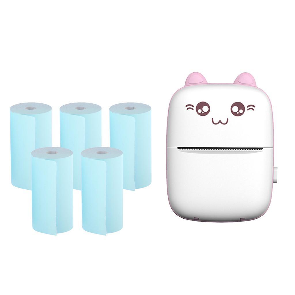 Mini Bluetooth Pocket Printer + 5x Thermal Printing Paper, 200dpi Thermal Printer Compatible for Journal, Organization, Study Notes, Receipt, Portable