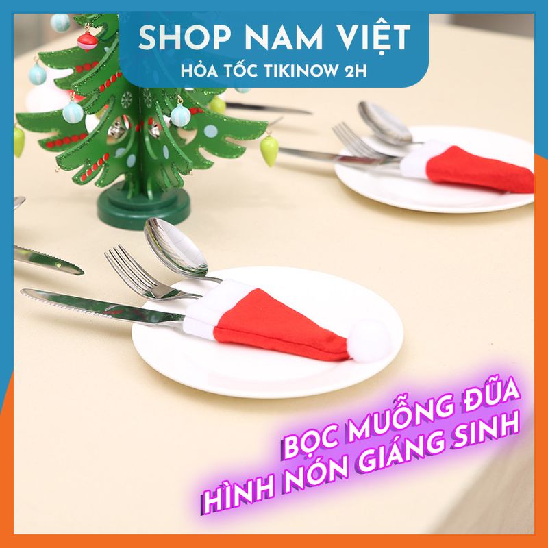 Khăn Bọc Muỗng Đũa Bàn Ăn Hình Nón Giáng Sinh