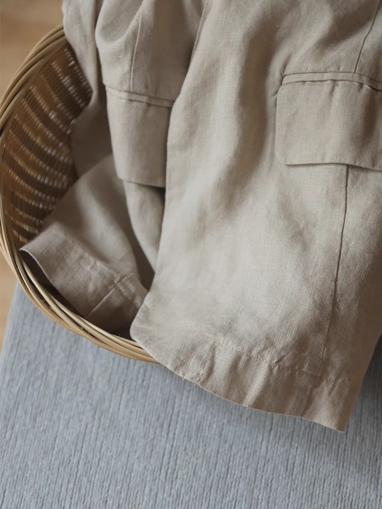 Áo khoác vest blazer nữ Đũi Việt vải linen Hàn, form rộng túi đắp, kiểu dáng công sở Dv09