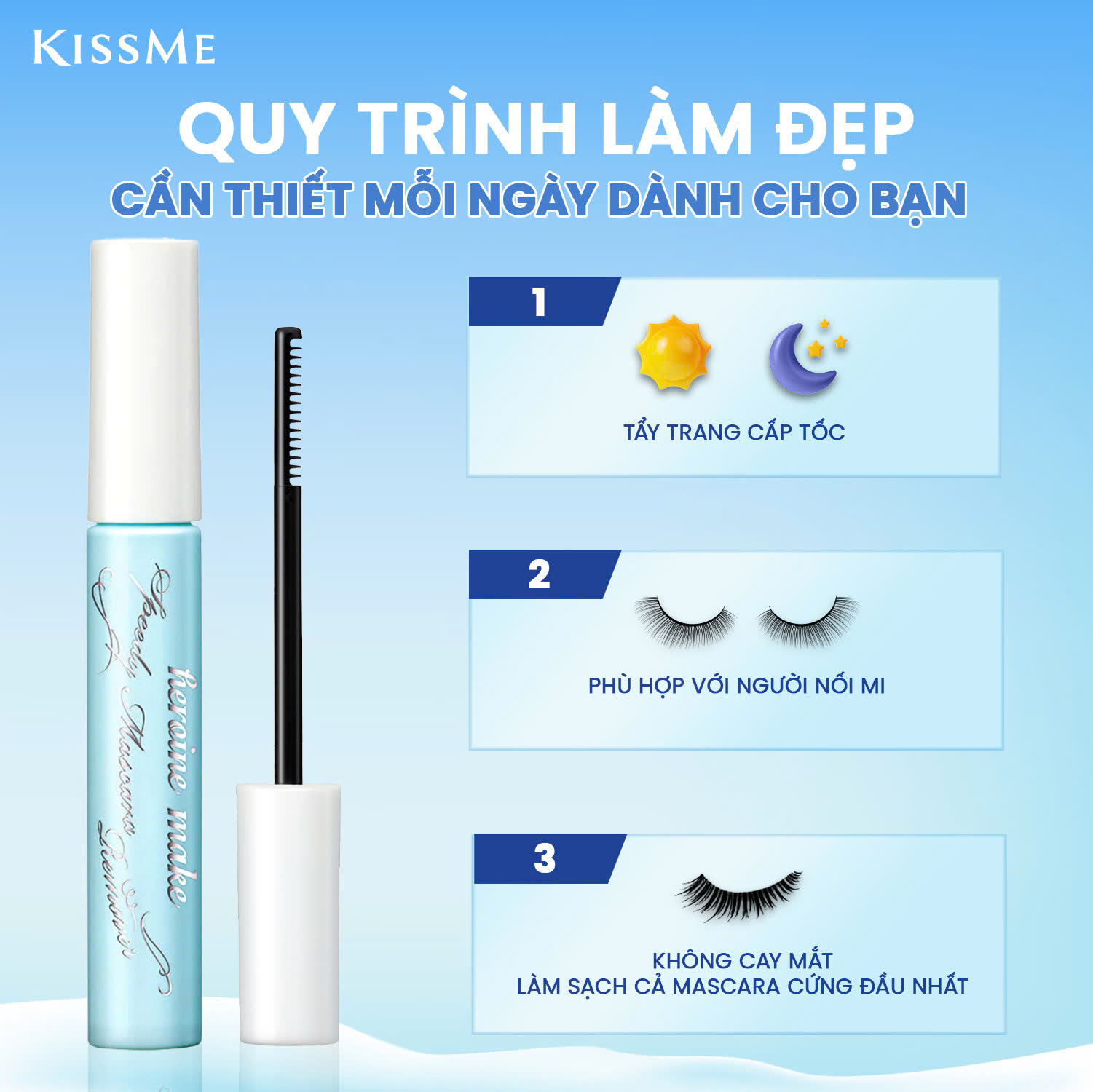 Set Vỉ Mascara Nâng Rậm Dày Mi Và Mascara Tẩy Trang Mi Kissme Heroine Make (Set 2 cây)