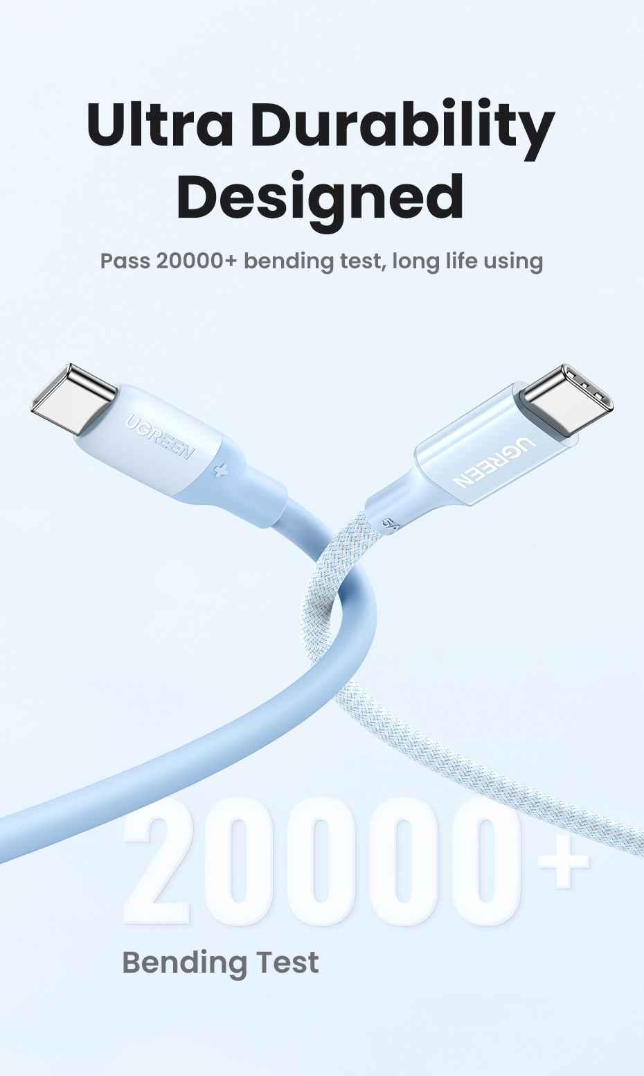 Ugreen UG15280US563TK 1.5m 60w 3a qc4.0 pd màu xanh cáp USB 2 đầu type C USB-C 2.0 chất liệu silicone sạc nhanh - HÀNG CHÍNH HÃNG