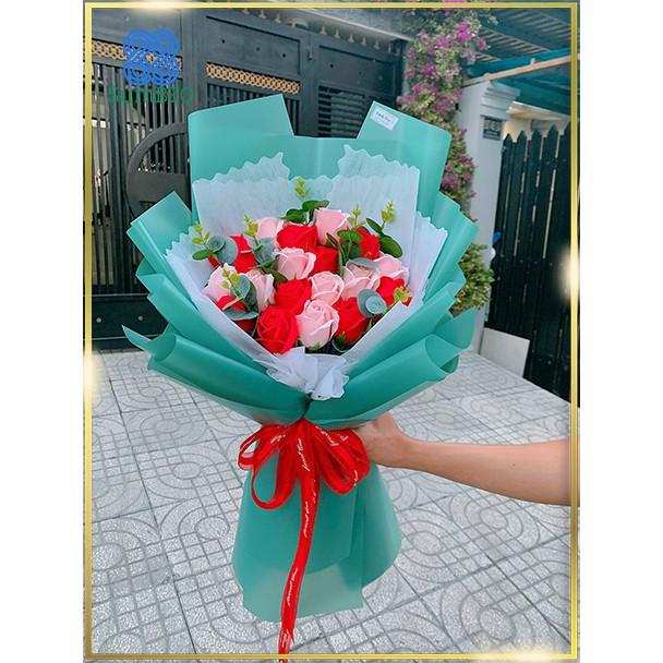 Hoa Giả Hoa Hồng Sáp 2 Màu Kết Lá