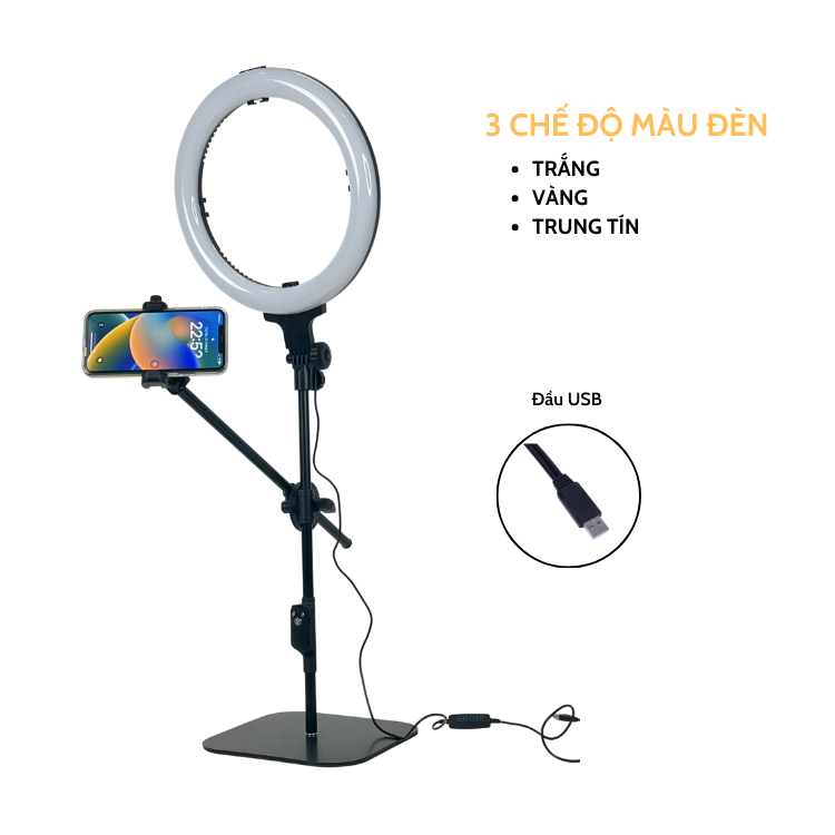 Bộ chân đế và đèn để bàn Yungteng VCT-828 hỗ trợ quay review sản phẩm - review nấu ăn - livestream để bàn -Hàng chính hãng