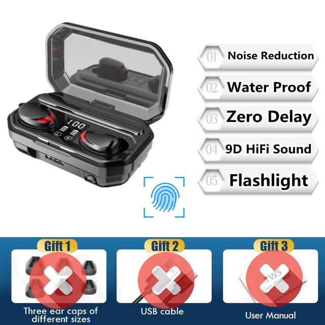 HD Bluetooth Tai Nghe Có Mic Màn Hình Hiển Thị LED Earhooks Tai Nghe 9D HiFi Stereo Âm Thanh Loại Bỏ Tiếng Ồn Tai Nghe Nhét Tai Không Dây