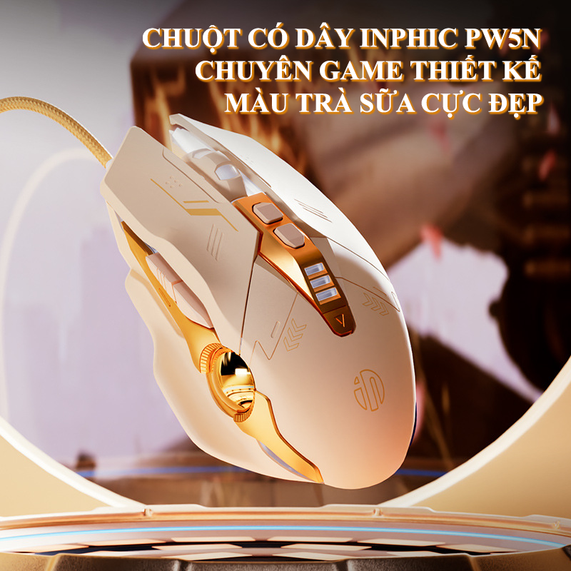 Combo bàn phím và chuột có dây chuyên game INPHIC K8 + PW5N có led thiết kế màu trà sữa dành cho các nữ game thủ - Hàng Chính Hãng