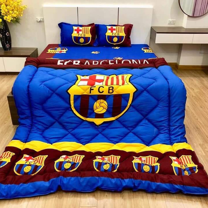 Bộ Chăn Ga Gối Cotton Poly CLB Đội Bóng BARCELONA Chăn Chần Bông