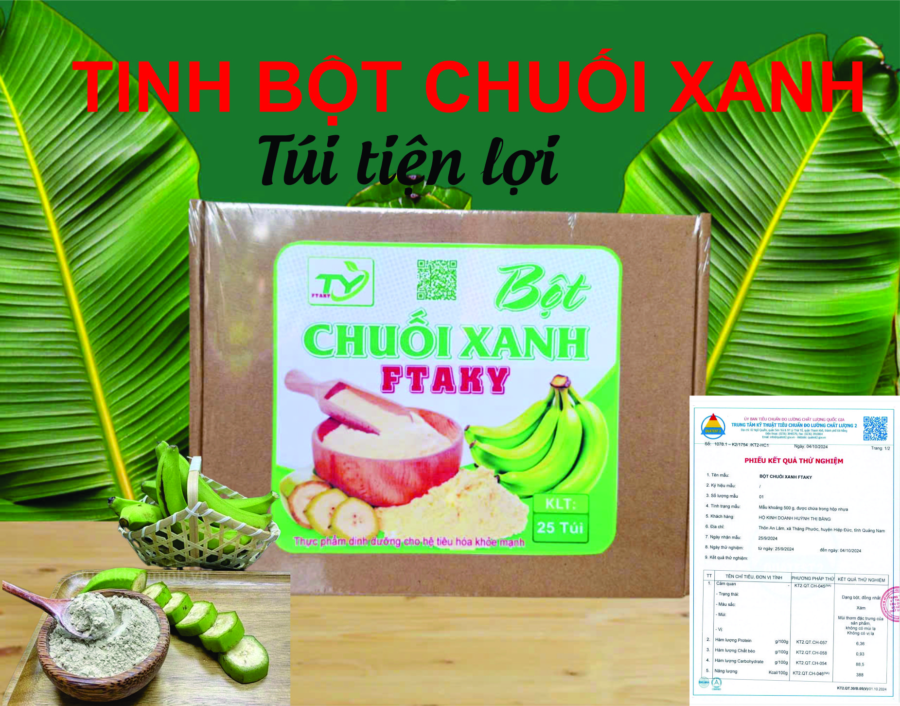 ( Túi tiện Lợi) OCOP Bột Chuối tiêu Xanh - 29.9% Tinh Bột Kháng - Nguyên Chất ( Đã Kiểm Nghiệm )