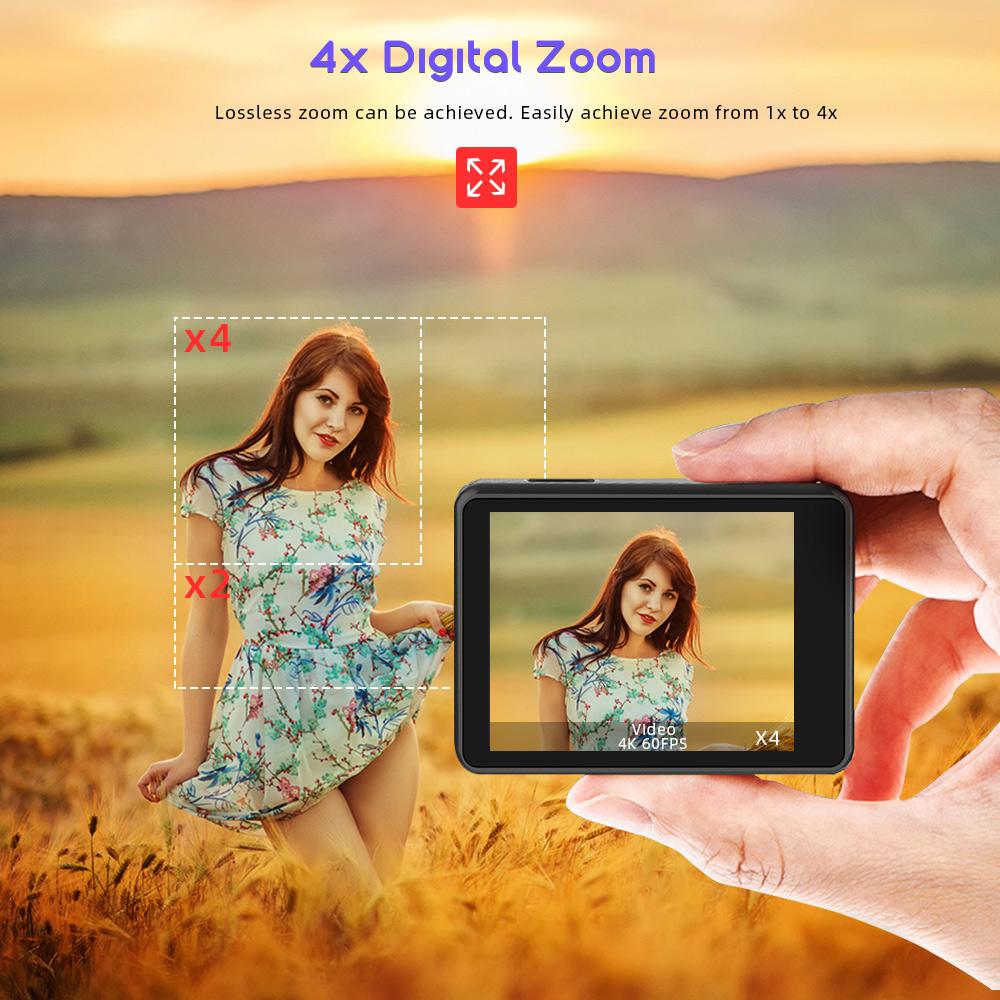 Waywalkers 60fps Camera hành động 4K 24MP LCD 2.0 inch EIS Zoom 4x Quay video Chống nước 30m Đi mũ bảo hiểm thể thao Pro Cam
