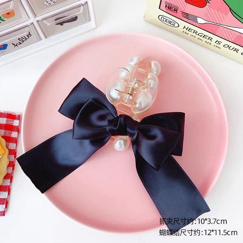 Kẹp gấp lớn phối ngọc và nơ chất ruy băng sang trọng loại 1 - Nunam shop