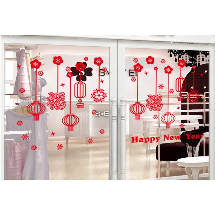 Decal trang trí Tết - Rèm dây lồng đền sợi đỏ