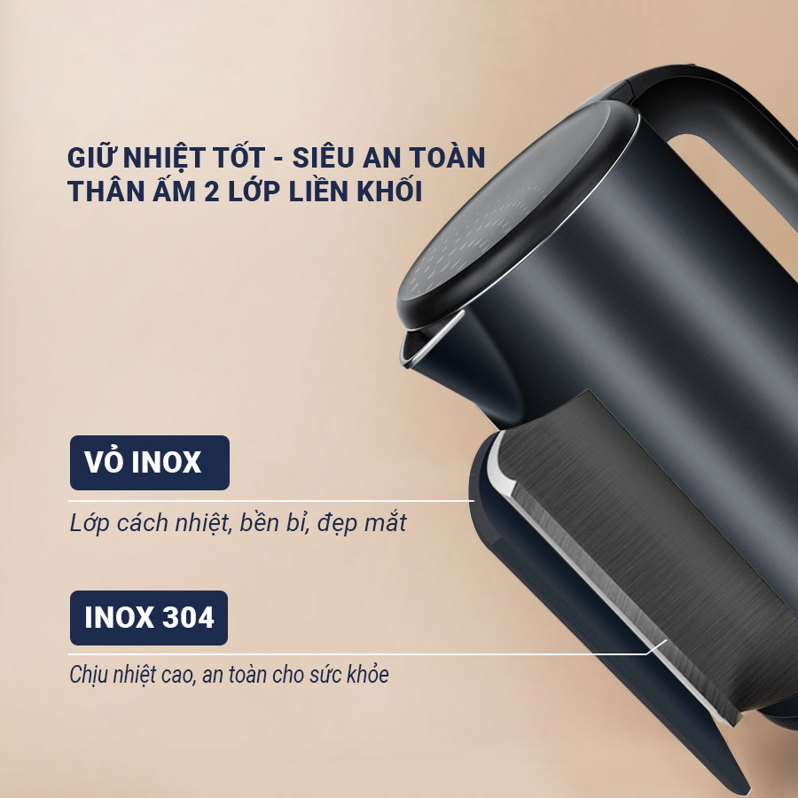 Ấm Siêu Tốc Điện SMARTCHOICE SCG-K005 1.8L 1800W, 3 Lớp Cách Nhiệt, Sôi Nhanh BH 18 Tháng Hàng Chính Hãng