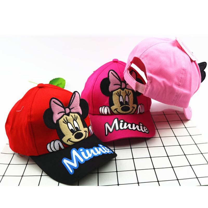 Phim hoạt hình Disney Minnie Trẻ em mũ trẻ em Mũ bóng chày Casual Mũ Bông tai dễ thương Cotton điều chỉnh Mũ mặt trời 3-8 tuổi Color: C