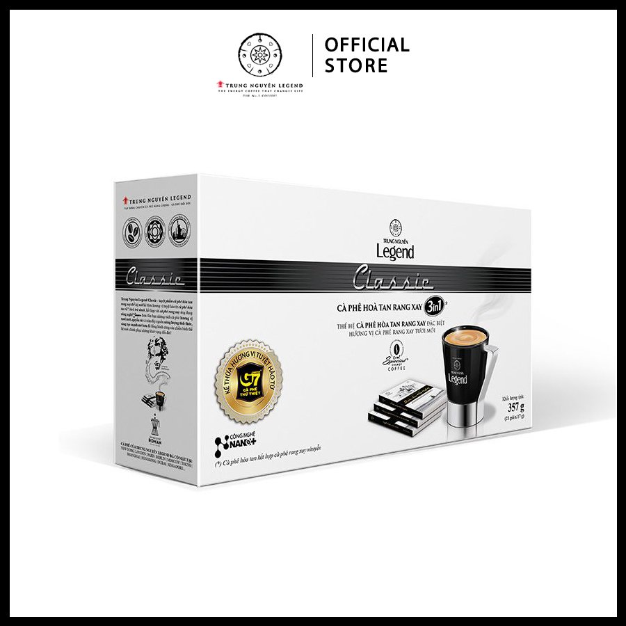 Trung Nguyên Legend - Cà Phê Hoà Tan Rang Xay 3In1 Classic - Hộp 21 Gói X 17Gr
