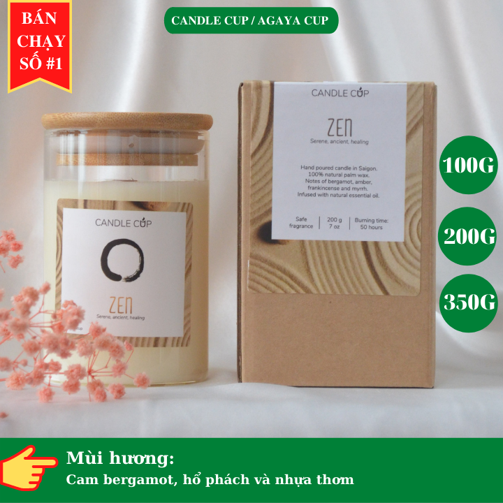 Nến thơm làm dịu tinh thần yên tĩnh AGAYA Candle Cup hương cam bergamot, hổ phách và nhựa thơm- Mùi Zen