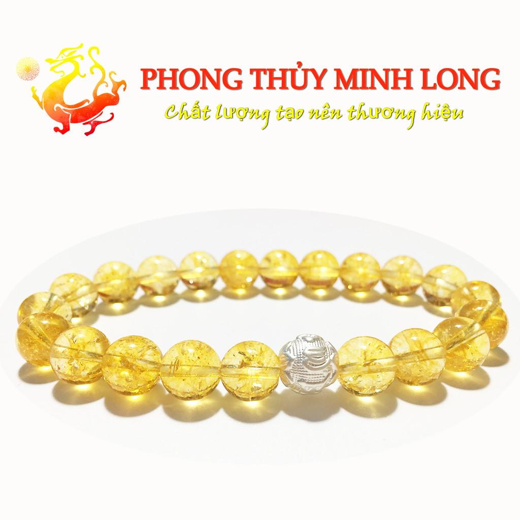 Vòng tay đá. Thach Anh Vàng chất lượng 5A mix 1 hạt Kim Tiền Bạc hợp người mệnh Thổ và Kim