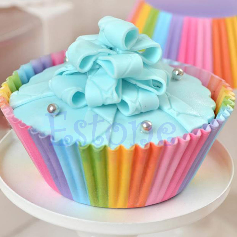 Bộ 100 Khuôn giấy Đựng Bánh Cầu Vồng Cupcake Siêu Cuốn Hút Màu Sắc Rực Rỡ Chống Dầu Mỡ