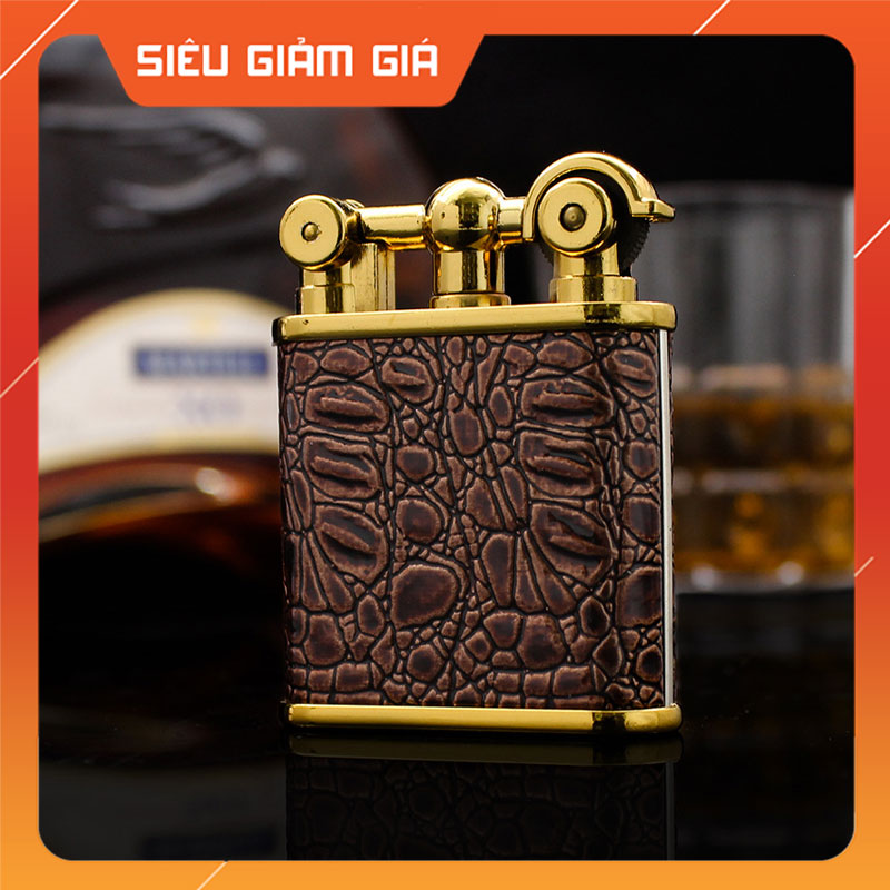 Vỏ Hột Quẹt Bật Lửa Gas Đá DC1809 Bọc Da Vân Cá Sấu Sang Trọng