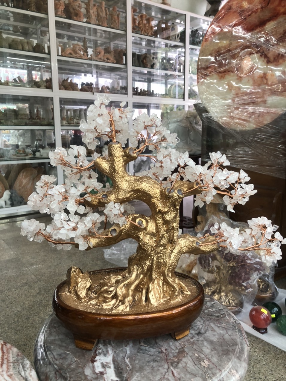 Cây Tài Lộc bonsai phong thủy đá thạch anh trắng - Cao 40 cm