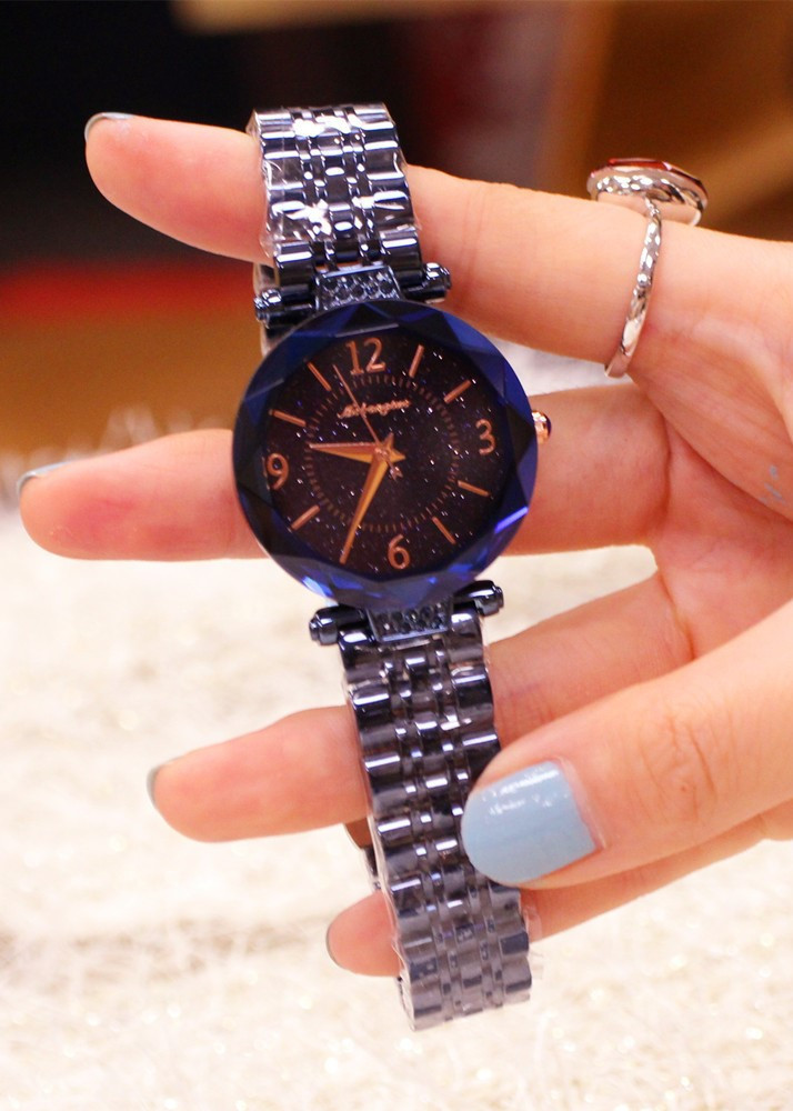 Đồng hồ nữ dây kim loại mặt tròn màu xanh thời thượng ĐHĐ14504 + Tặng lắc tay + Khăn lau mặt kính + 2 pin