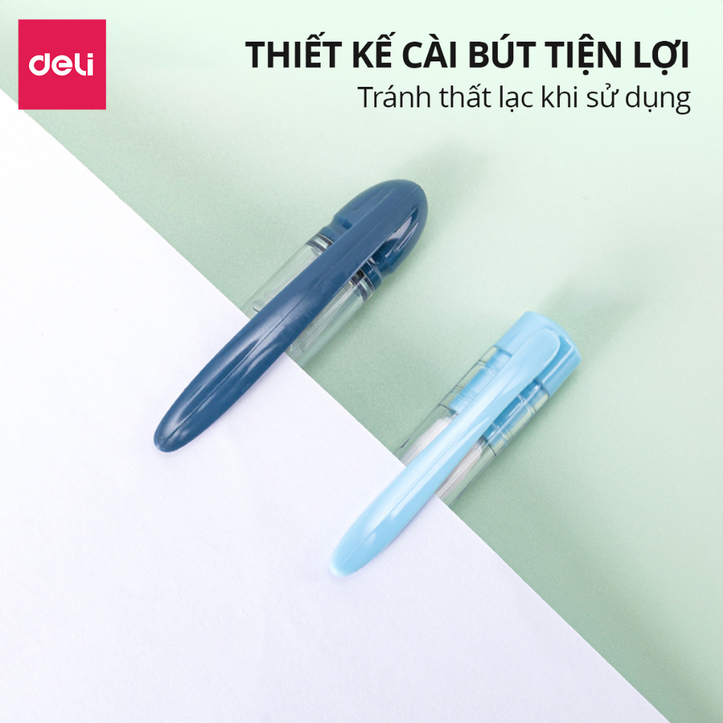 Set 2 bút máy học sinh kèm ống mực xanh cao cấp Deli, bút luyện viết chữ đẹp, tập viết chính tả họa tiết dễ thương