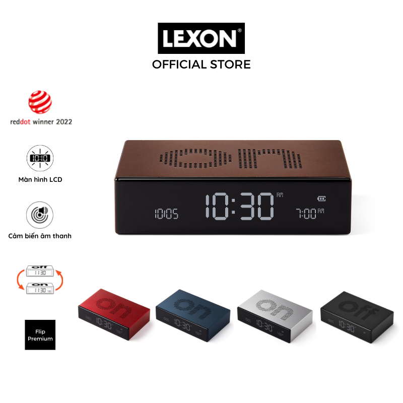 Đồng hồ báo thức LEXON đèn LED kim loại - FLIP PREMIUM - Hàng chính hãng