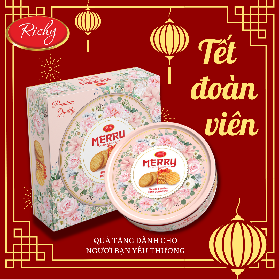 Hộp thiếc tròn Merry Hoa Nhật - Bánh quy thập cẩm 333g