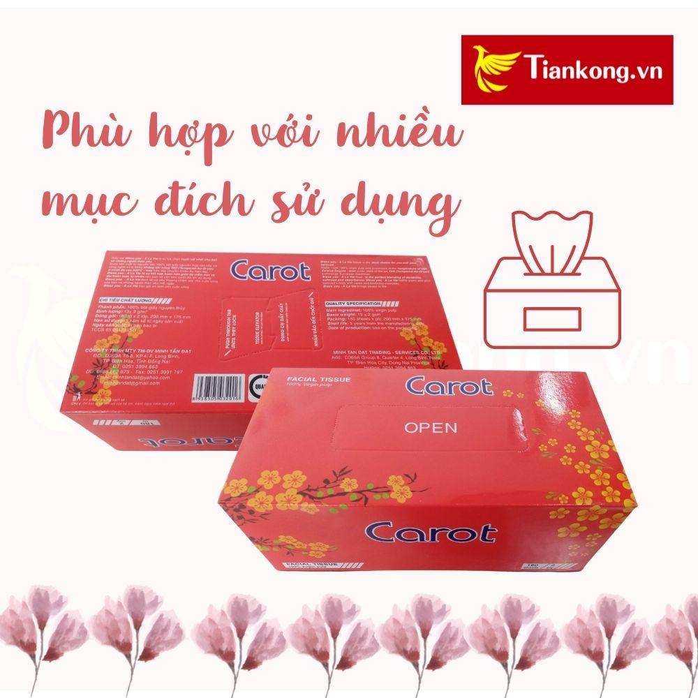 Khăn giấy rút Carot đa năng hộp 180 tờ mềm mại thấm hút tốt  - TIANKONG