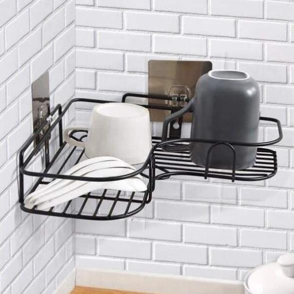 KỆ SẮT DÁN GÓC TƯỜNG ĐA NĂNG _ KỆ ĐỂ ĐỒ NHÀ TẮM, NHÀ BẾP DÁN TƯỜNG - Kho Sỉ Nhật Minh