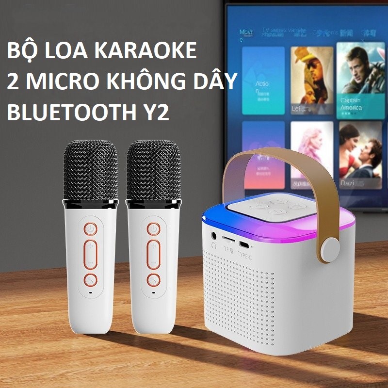 Bộ Loa Karaoke Led Mini Không dây Bluetooth Y2 Tặng Kèm 2 micro siêu nhỏ gọn cho điện thoại máy tính bảng pc laptop