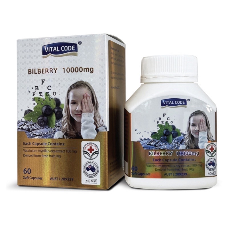 Viên bổ mắt Vital Code Bilberry 10000mg, hộp 60 viên, nhập khẩu Úc